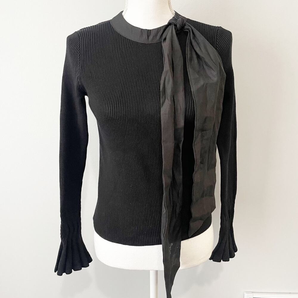Chicwish black ribbed bell sleeve satin scarf top size small NWT new